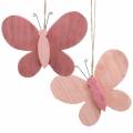 Floristik24 Motýl na zavěšení dřevěný růžový 13cm x 22cm 2ks