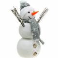 Floristik24 Sněhulák s šálou a čepicí bílá, šedá dekorace postava zimní dekorace