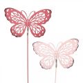 Zahradní kůl motýl kovový růžový H30cm 6ks