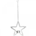 Floristik24 Dekorativní hvězda k zavěšení svícen na čajovou svíčku kovový stříbrný 20cm