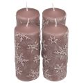 Floristik24 Pilířové svíčky růžové svíčky sněhové vločky 150/65mm 4ks