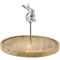 Floristik24 Dřevěný podnos přírodní králík dekorativní kovový stříbrný Ø27,5cm V21cm