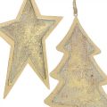 Floristik24 Kovové přívěsky jedle a hvězda, ozdoby na vánoční stromeček, vánoční ozdoba zlatá, starožitný vzhled H15,5 / 17cm 4ks
