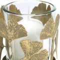 Floristik24 Stojan na čajovou svíčku ginkgo listy zlatý svícen ginkgo svícen stolní dekorace Ø8,5cm