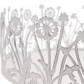Floristik24 Dekorační tác s pampelišky, kovová dekorace na jaro bílá, stříbrná shabby chic Ø25cm V10,5cm