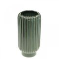 Floristik24 Keramická váza, stolní dekorace, rýhovaná dekorativní váza zelená, hnědá Ø10,5cm V21,5cm