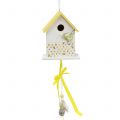 Floristik24 Ozdobný ptačí domeček k zavěšení žluto-bílý 12cm