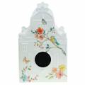 Floristik24 Dekorativní ptačí domeček s květinami kovový bílý 25,5c×16×13,5cm