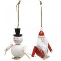 Floristik24 Dřevěné vánoční ozdoby na stromeček Santa Claus a sněhulák 11cm sada 2 ks