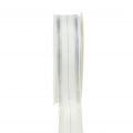 Floristik24 Vánoční stuha s průhlednými lurexovými pruhy bílá, stříbrná 25mm 25m