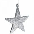 Floristik24 Vánoční dekorace přívěsek hvězda stříbrný třpyt 9cm 12ks