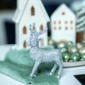 Floristik24 Vánoční dekorace jelení stříbro / třpyt polyresin V12,5cm