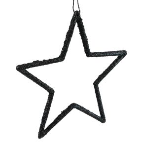 Floristik24 Vánoční dekorace přívěsek hvězda černý třpyt 12cm 12ks
