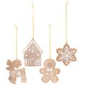 Floristik24 Vánoční ozdoby, design medového dortu, sob, perníkový muž, sněhová vločka, 7 cm, 4 kusy