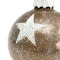 Floristik24 Vánoční koule sklenice se vzorem hvězd světle hnědá Ø6cm 6ks