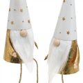 Floristik24 Gnome Vánoční dekorační figurka bílá, zlatá Ø6,5cm V22cm 2ks