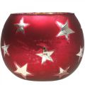 Floristik24 Skleněná lucerna sklenice na čajovou svíčku s hvězdami červená Ø9cm V7cm
