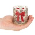 Skleněný votivní svícen s vánočními větvičkami a červenou stuhou, 8 cm, 2 kusy | Floristik24.cz