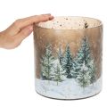 Skleněný svícen na čajové svíčky s motivem zimního lesa ve sněhu, vánoční dekorace, 20 cm | Floristik24.cz