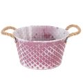 Floristik24 Zinková miska, diamantový tvar s lanovými úchyty, fialová a bíle lakovaná, Ø24,5 cm V14 cm
