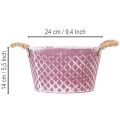 Zinková miska, diamantový tvar s lanovými úchyty, fialová a bíle lakovaná, Ø24,5 cm V14 cm | Floristik24.cz