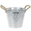 Floristik24 Zinkový hrnec, tvar diamantu, s lanovými úchyty, bíle natřený, Ø24,5 cm V21 cm