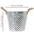 Zinkový hrnec, tvar diamantu, s lanovými úchyty, bíle natřený, Ø24,5 cm V21 cm | Floristik24.cz