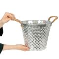 Zinkový hrnec, tvar diamantu, s lanovými úchyty, bíle natřený, Ø24,5 cm V21 cm | Floristik24.cz