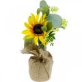 Floristik24 Umělá slunečnice, hedvábný květ, letní dekorace, slunečnice v jutovém pytli