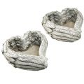 Rostlinná srdce peříčka litý kámen srdce šedá bílá 13×12×6cm 2ks | Floristik24.cz