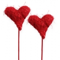 Floristik24 Sisalové srdce 7,5cm červené na špejli 12ks